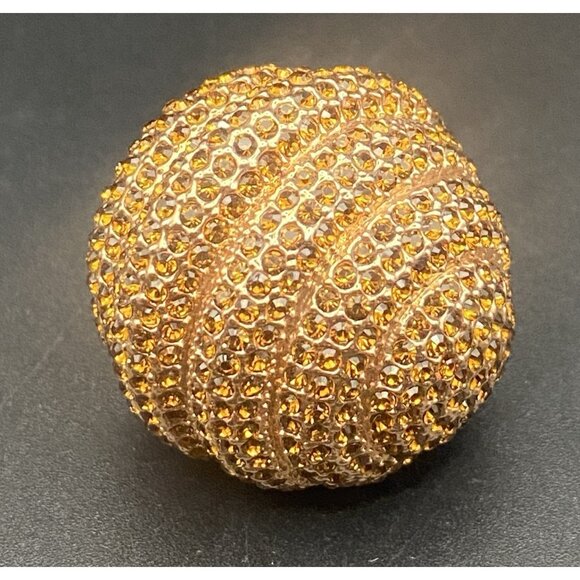 Champagne Crystal Rose Gold Tone Dome Ring Sz 5 Cocktail Statement Spiral Pave - Picture 3 of 13